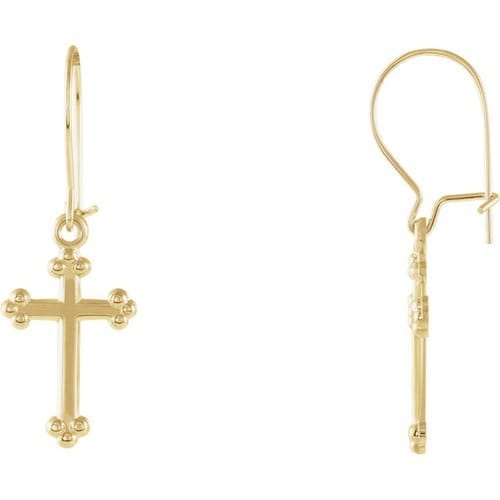 14kt Yellow Gold Cross Dangle Earring 14 X 9