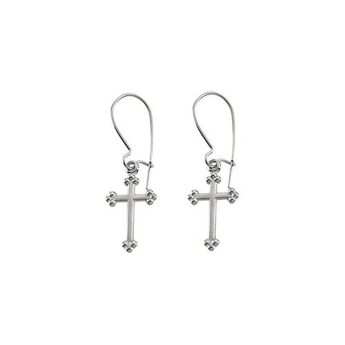 14kt White Gold Cross Dangle Earring 14 X 9