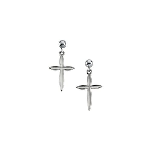 14kt White Gold Cross Dangle Earring 18 X 13