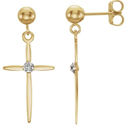 14kt Yellow Gold Diamond Cross Earrings