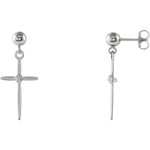 14kt White Gold Diamond Cross Earrings