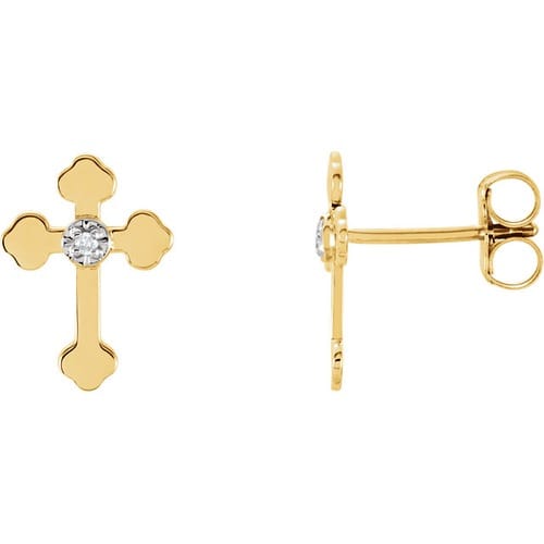 14kt Yellow Gold Diamond Cross Earrings