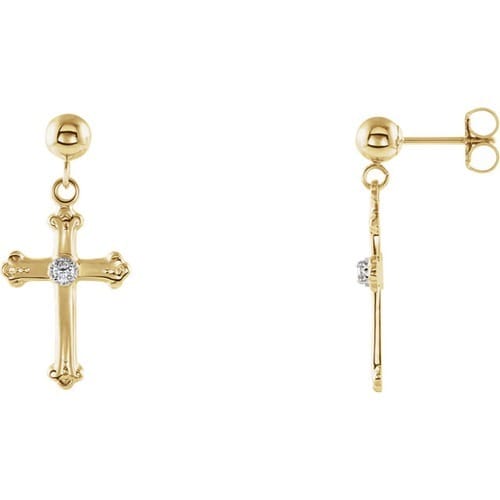 14kt Yellow Gold Diamond Cross Dangle Earring 15 X 10.5