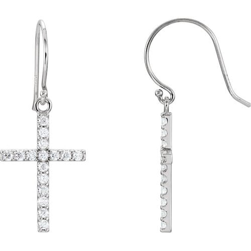 14kt White Gold Diamond Cross Earrings