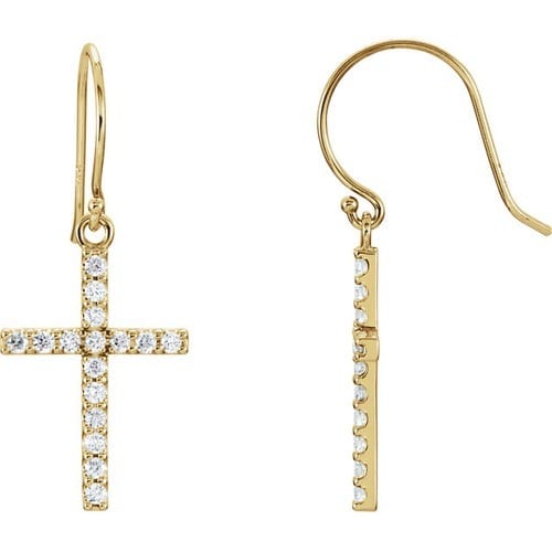 14kt Yellow Gold Diamond Cross Earrings