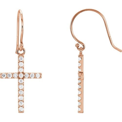 14kt Rose Gold Diamond Cross Earrings