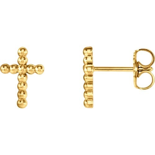 14kt Yellow Gold Cross Beaded Earrings 9.45 X 6.85