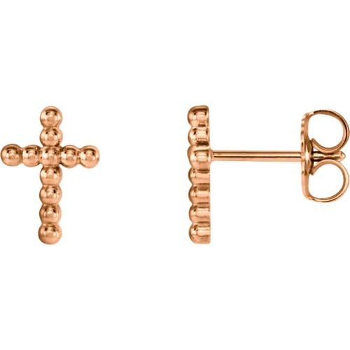 14kt Rose Gold Cross Beaded Earrings 9.45 X 6.85