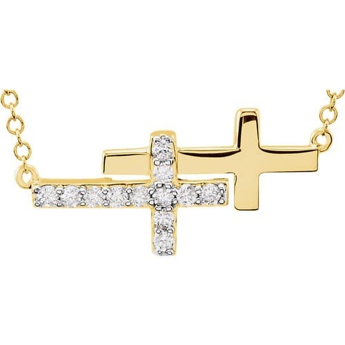 14kt Yellow Gold 1/6 CTW Diamond Double Sideways Cross 18