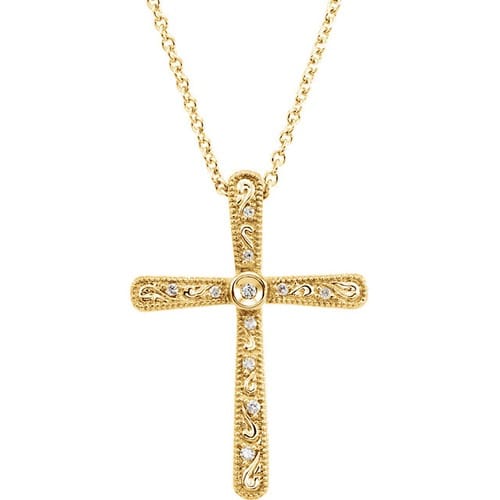 14kt Yellow Gold .05 CTW Diamond Cross 18