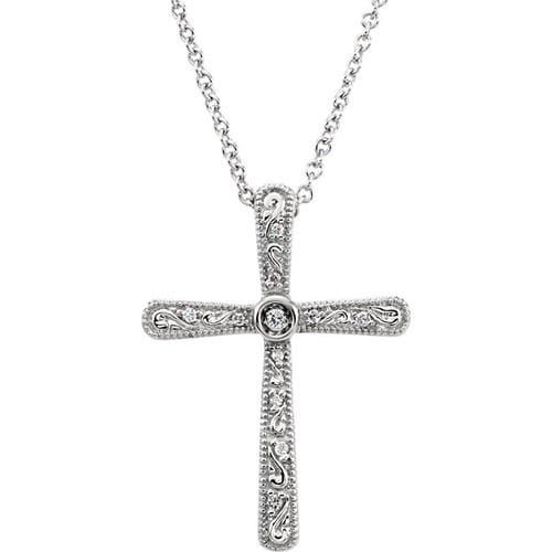 14kt White Gold .05 CTW Diamond Cross 18