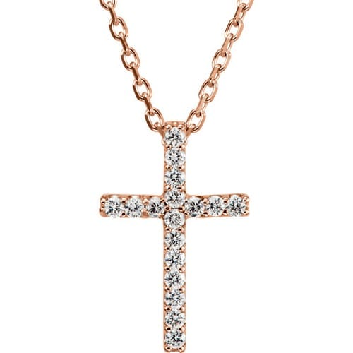 14kt Rose Gold .085 CTW Diamond Cross 16