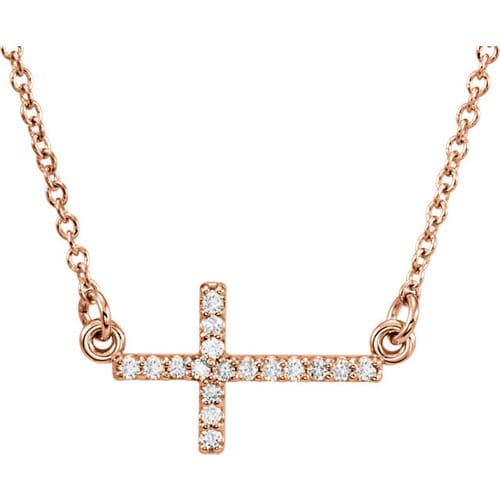 14kt Rose Gold .08 CTW Diamond Sideways Cross 16-18