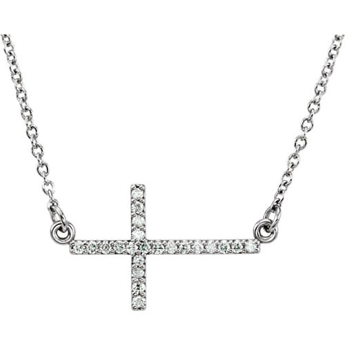 14kt White Gold 1/10 CTW Diamond Sideways Cross 16-18