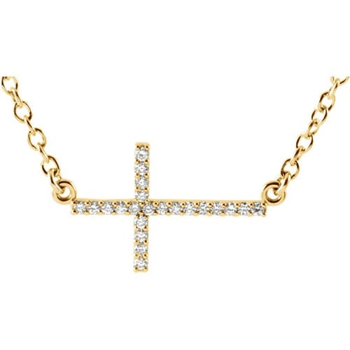 14kt Yellow Gold 1/10 CTW Diamond Sideways Cross 16-18