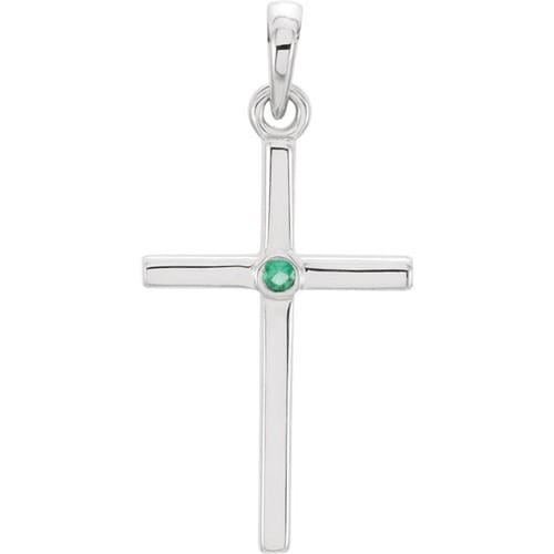 Platinum Emerald Cross 22.75x11.3mm Pendant