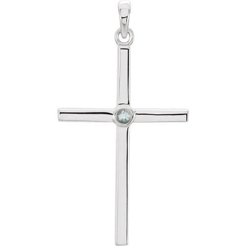 Platinum Aquamarine Cross 30.55x16.55mm Pendant