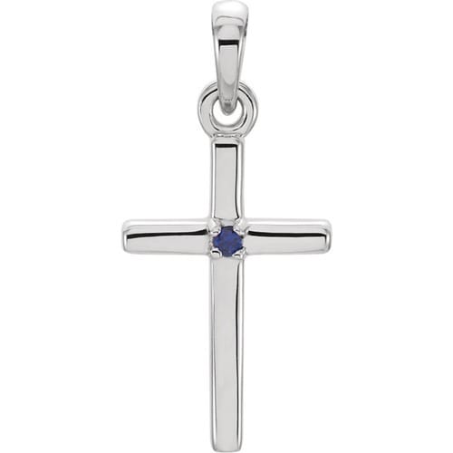 Platinum Blue Sapphire Cross Pendant