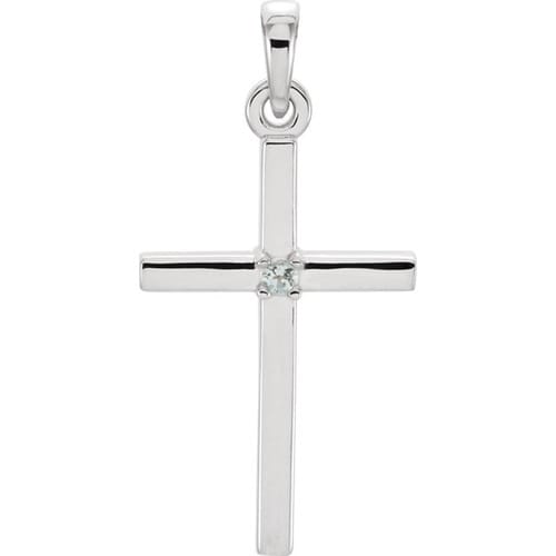 Platinum Aquamarine Cross 22.65x11.4mm Pendant