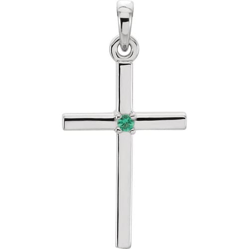 Platinum Emerald Cross 22.65x11.4mm Pendant