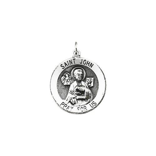 Sterling Silver 18.25mm Round St. John the Evangelist Medal