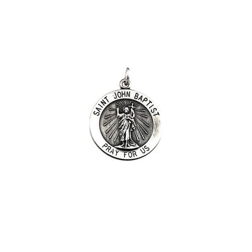 Sterling Silver 18.5mm Round St. John the Baptist Medal