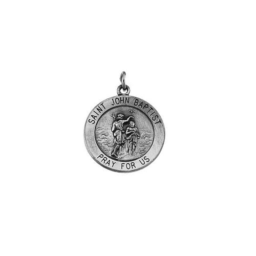 Sterling Silver 18.25mm Round St. John the Baptist Medal