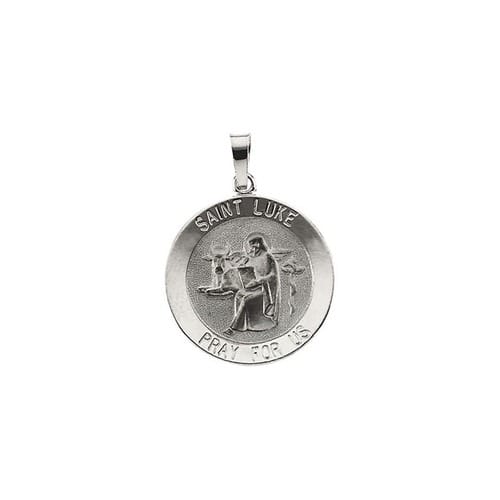 14kt White Gold 15mm Round St. Luke Medal