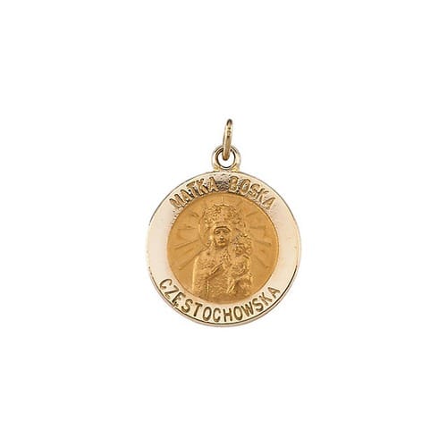 14kt Yellow Gold 15mm Round Matka Boska Medal