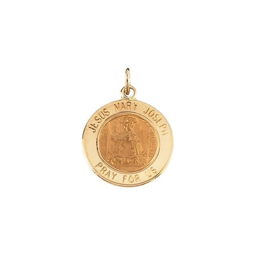 14kt Yellow Gold 15mm Round Jesus, Mary and Joseph Medal