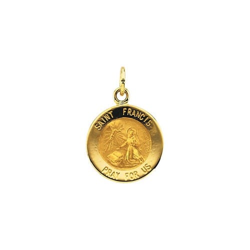 14kt Yellow Gold 12mm Round St. Francis of Assisi Medal