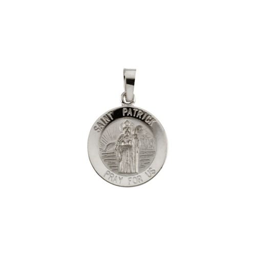 14kt White Gold 15mm Round St.Patrick Medal