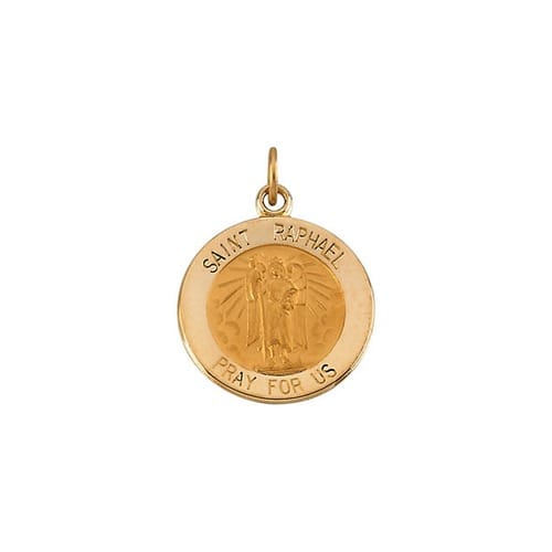 14kt Yellow Gold 15mm Round St.Raphael Medal