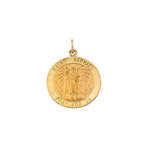 14kt Yellow Gold 22mm Round St.Raphael Medal