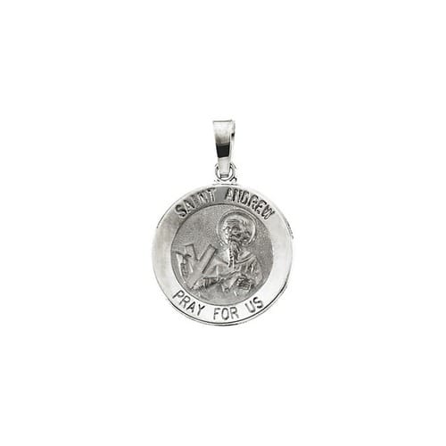 14kt White Gold 15mm Round St. Andrew Medal