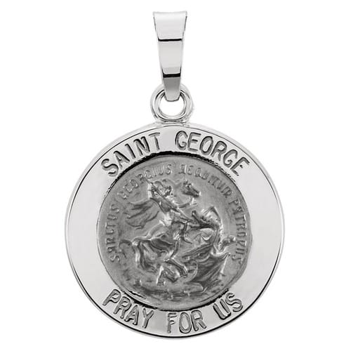 14kt White Gold 15mm Round St. George Medal