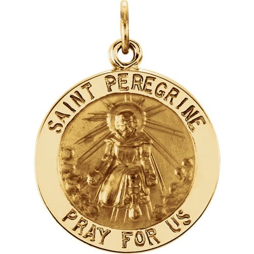 14kt Yellow Gold 18mm Round St.Peregrine Medal