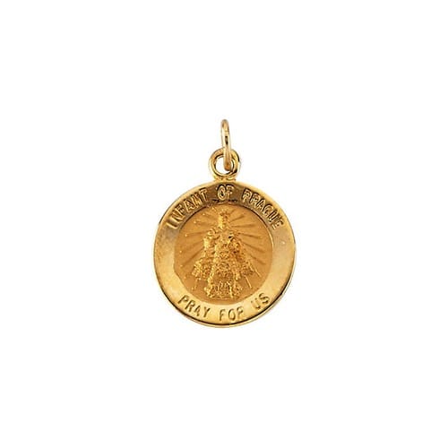 14kt Yellow Gold 12mm Round Infant of Prague Medal