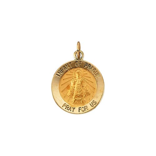 14kt Yellow Gold 15mm Round Infant of Prague Medal