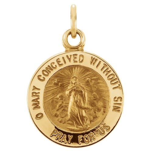 14kt Yellow Gold 12mm Round Immaculate Conception Medal