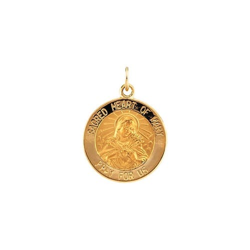 14kt Yellow Gold 15mm Sacred Heart of Mary Medal