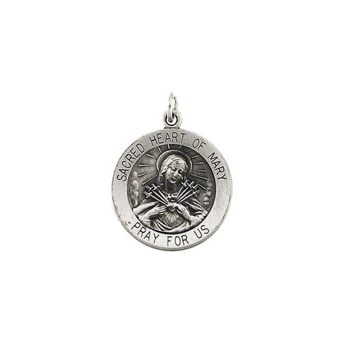 Sterling Silver 18.5mm Round Sacred Heart of Mary 18