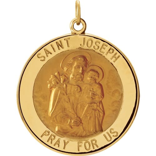 14kt Yellow Gold 25mm Round St. Joseph Medal