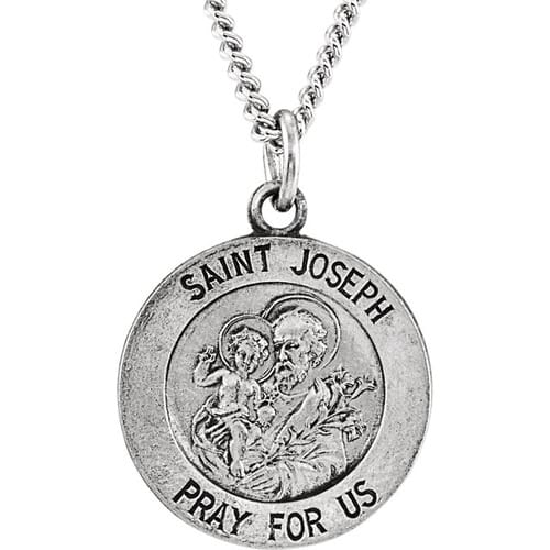 Sterling Silver 15mm Round St. Joseph Medal 18