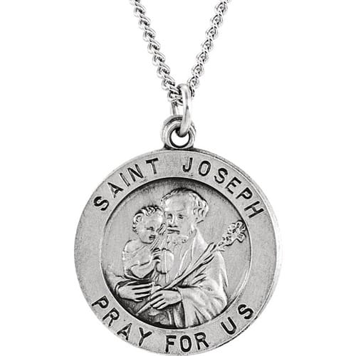 Sterling Silver 18mm Round St. Joseph Medal 18