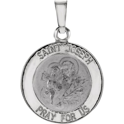 14kt White Gold 15mm Round St. Joseph Medal