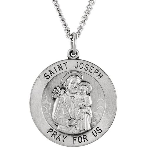 Sterling Silver 25mm Round St. Joseph Medal 24