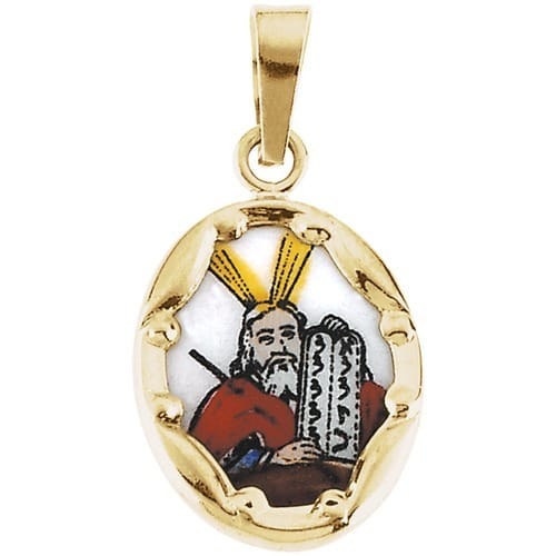 14kt Yellow Gold 13x10mm Moses Hand-Painted Porcelain Medal