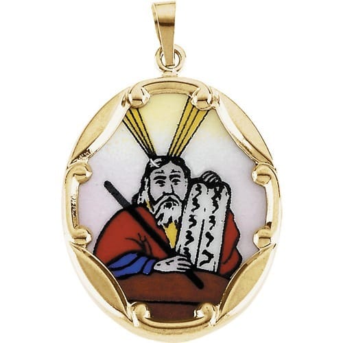 14kt Yellow Gold 13x10mm Moses Hand-Painted Porcelain Medal