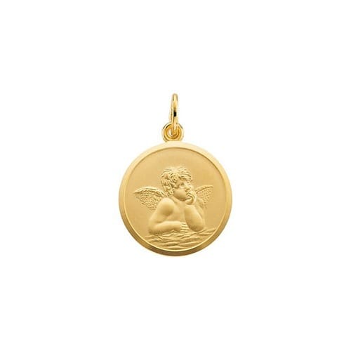 14kt Yellow Gold 18mm Angel Medal